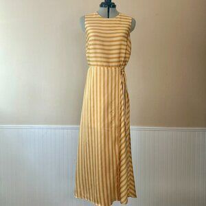 Vince Camuto Gold Yellow White Striped Tie-Side Dress | Lightweight Summer | 2
